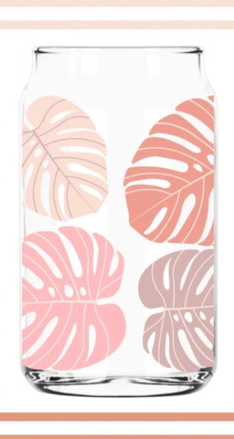 Glass Can Pink Monstera